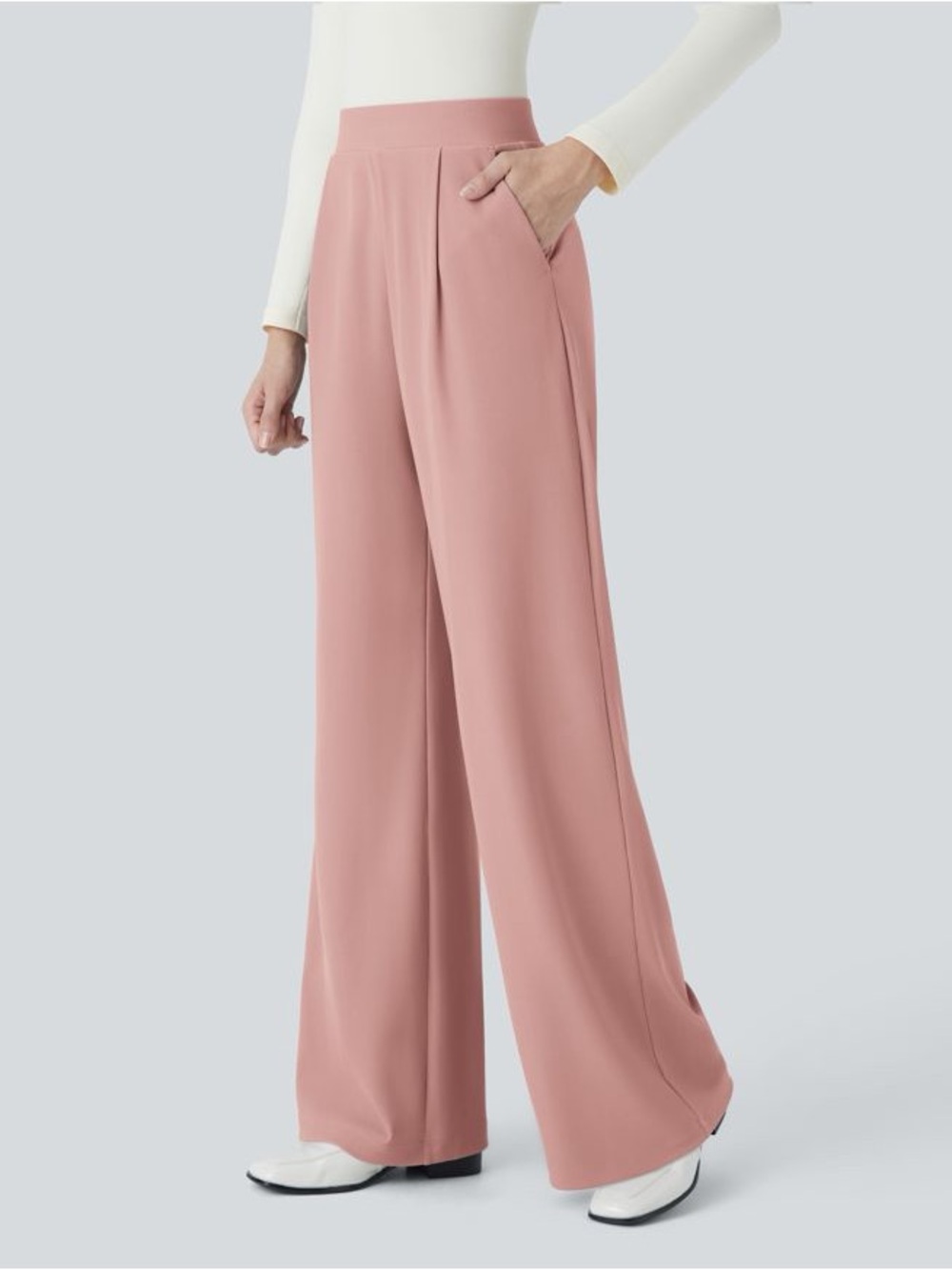 HALARA Wide-Leg High-Rise Pants in Dusty Rose Pink